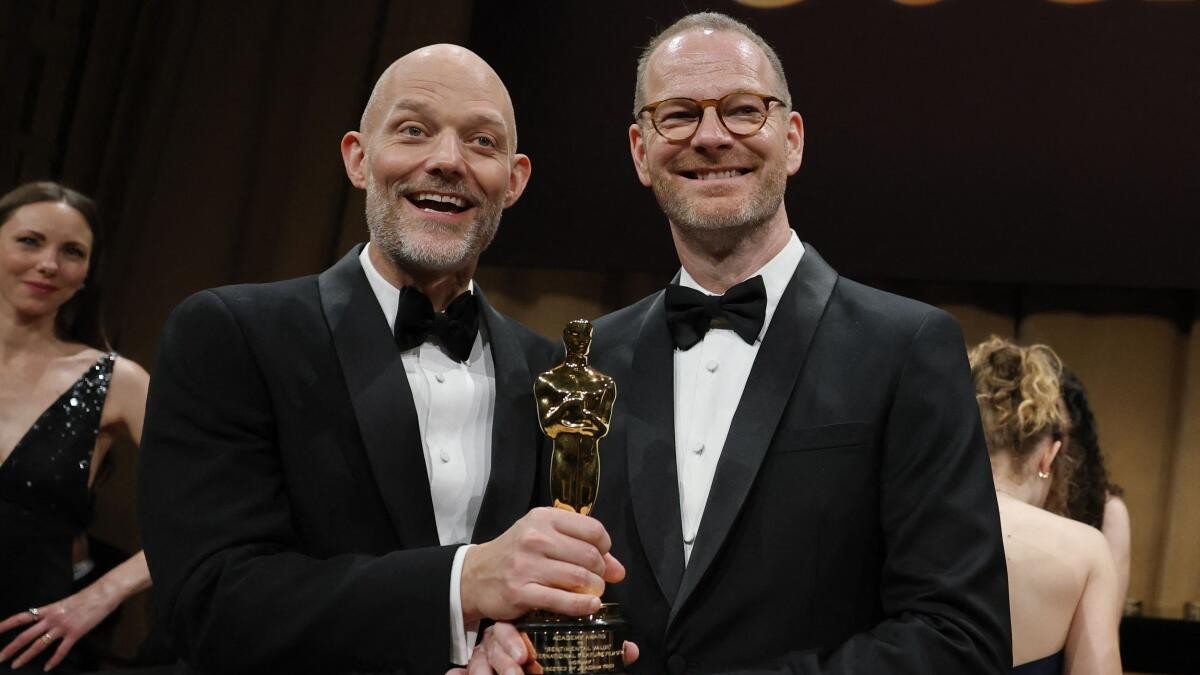 Eskil Vogt and Joachim Trier, winners of the Oscar for Best International Feature Film for Sentimental Value.