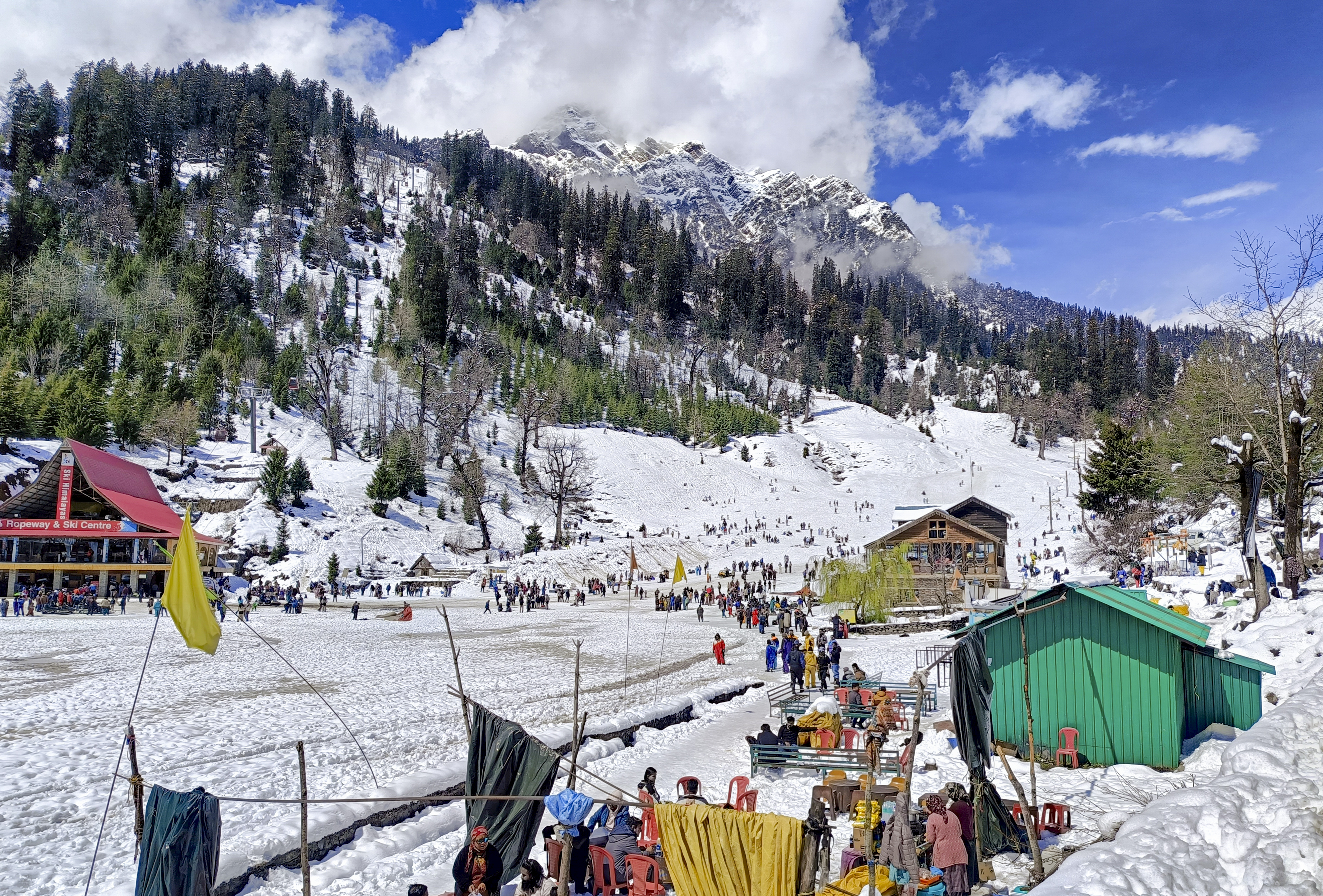 Snow covers Solang valley area, in Kullu