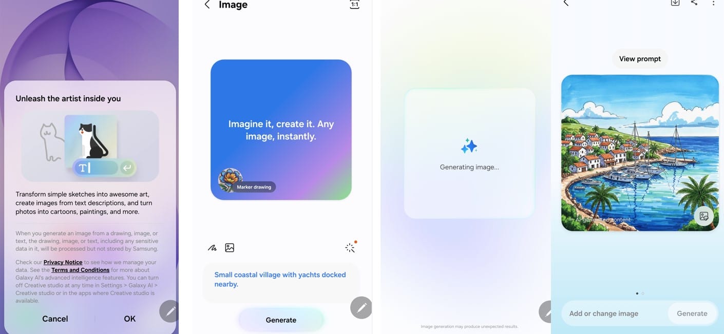 Samsung Galaxy S26 Ultra supports Creative AI studio app.