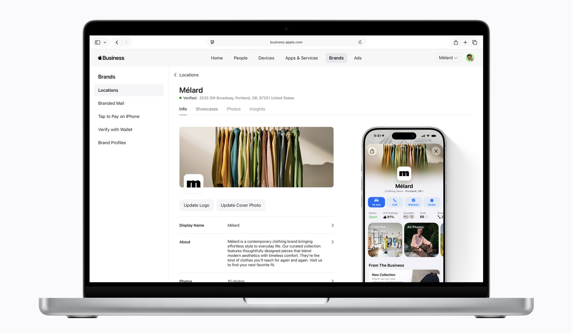 With Apple Business, companies can manage their brand name, logo, and key details consistently across Apple Maps, Wallet, and other features and apps.