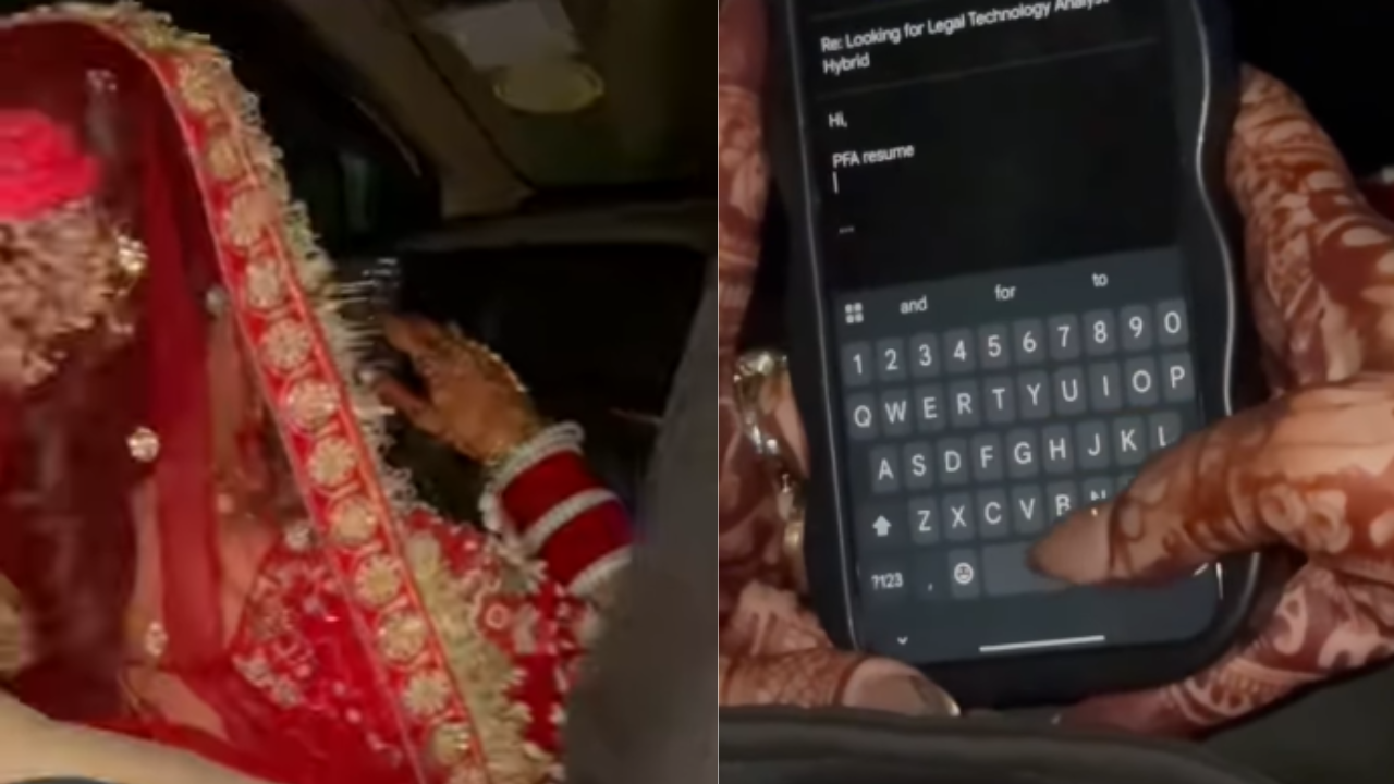 'Hustle mode never off': Viral video shows woman applying for job on wedding day; netizens react