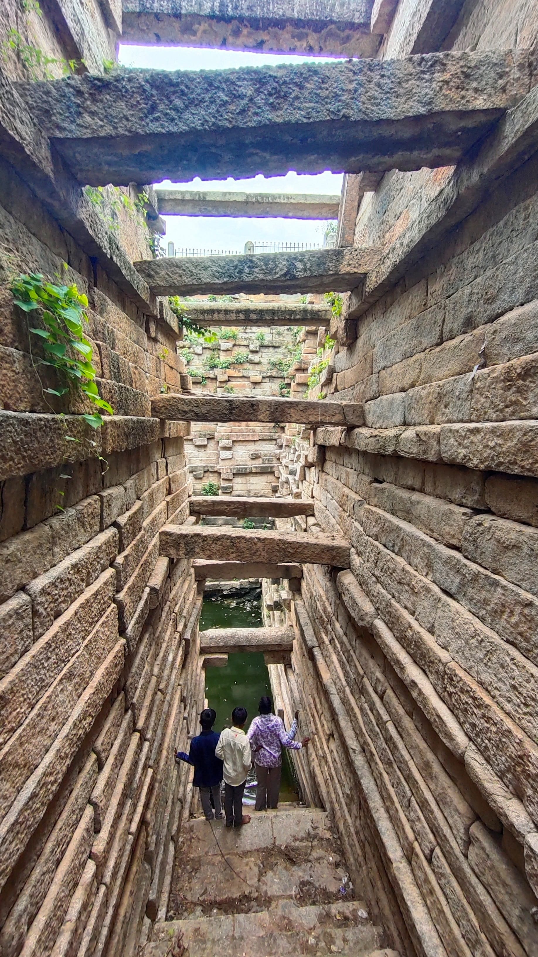 Stone beams buttressing the revetment walls of a stepwell at Lakshmeshwar in Gadag district. Photo by Srikumar M Menon 