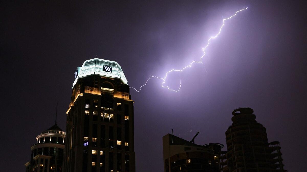 Lightning strikes the skyline of Doha, Qatar.
