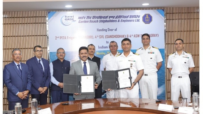 Indian Navy gets advanced guided missile frigate, anti-submarine watercraft from GRSE