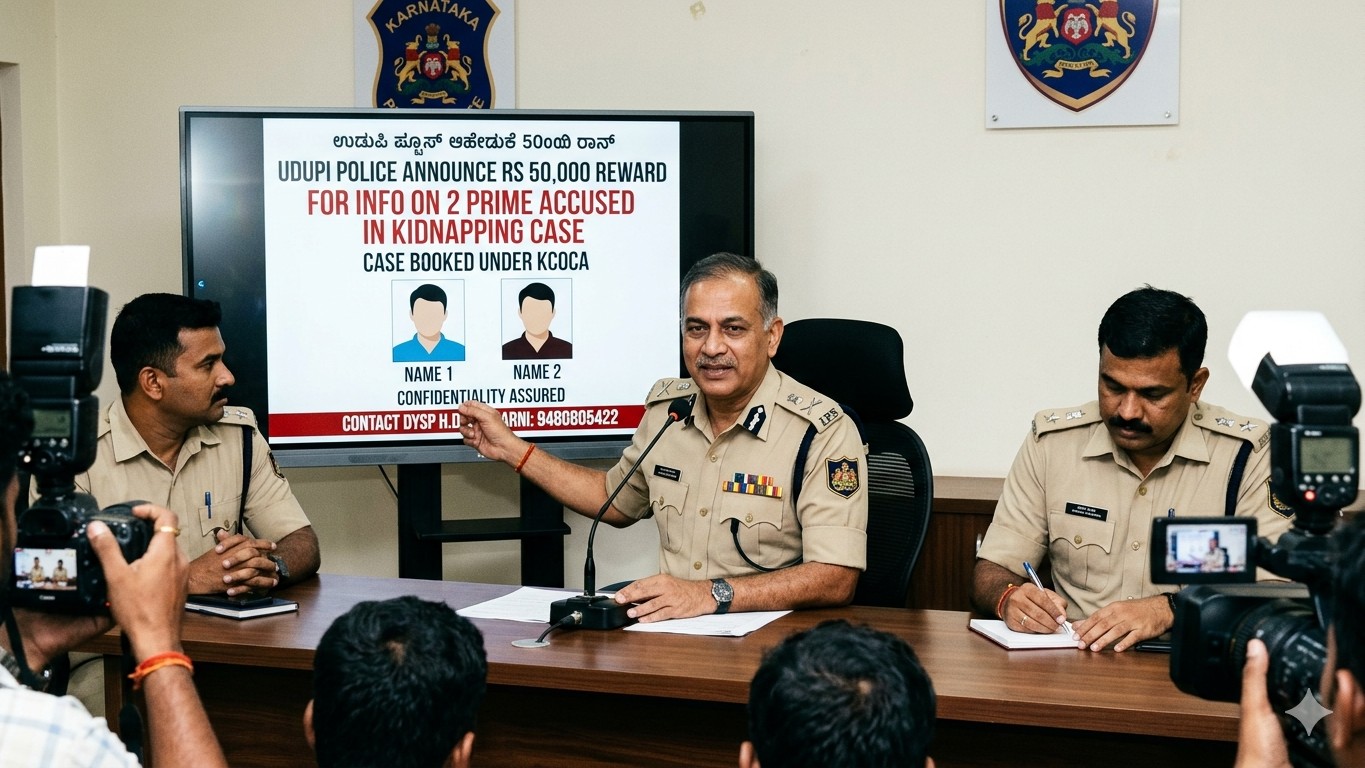 Udupi police announce Rs 50,000 reward for info about 2 prime accused in kidnapping case booked under KCOCA