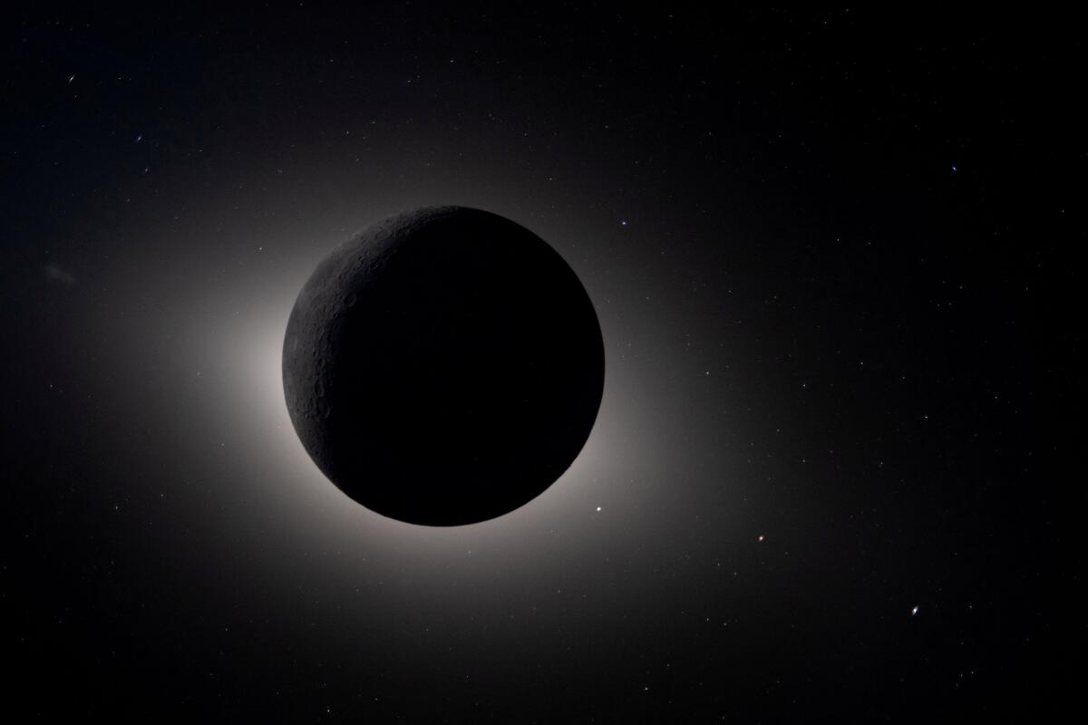 The Sun is fully eclipsed by the Moon during the Artemis II crew's lunar flyby, April 7, 2026.
