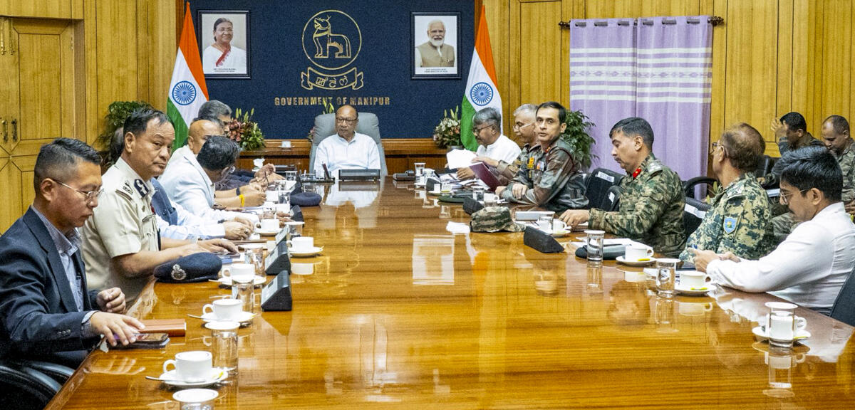 Manipur Chief Minister Yumnam Khemchand Singh chairs a Combined Headquarters Security (Unified Command) meeting to review the prevailing security situation and coordination among agencies, at the Secretariat, in Imphal.