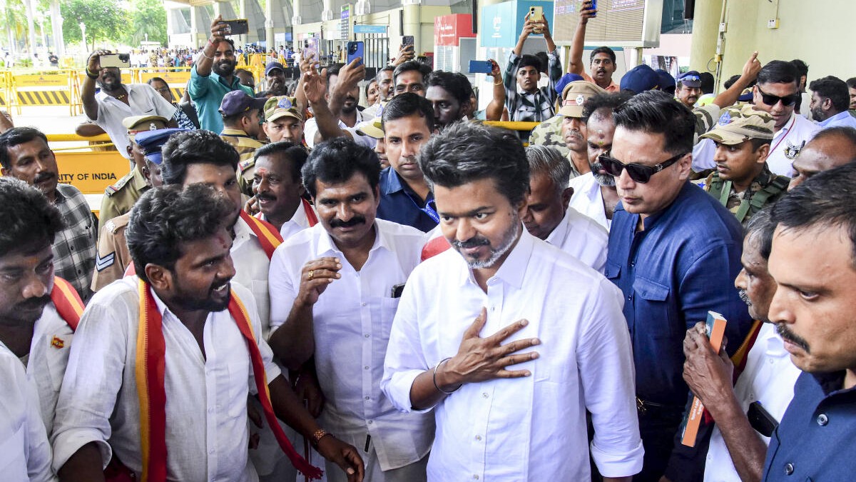 Election flying squad inspects TVK chief Vijay's vehicle near Madurai