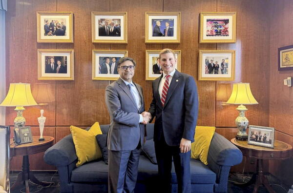 Foreign Secretary Vikram Misri during a meeting with the US Under Secretary of State for Economic Affairs Jacob S Helberg, in Washington, DC.