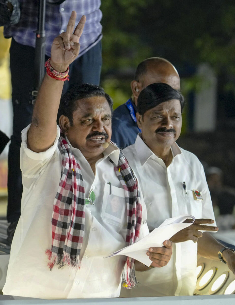 Leader of Opposition in the Tamil Nadu Assembly and AIADMK leader Edappadi K Palaniswami during a roadshow ahead of the state Assembly election, in Madurai. PTI