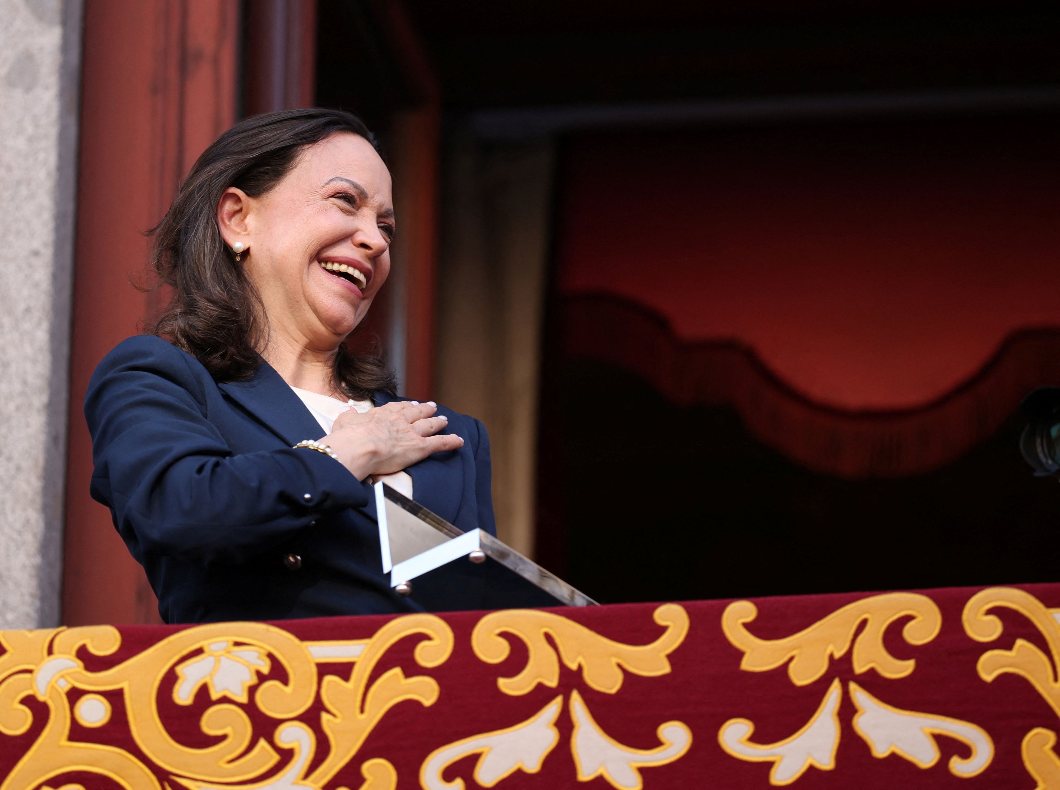 Venezuelan opposition leader Maria Corina Machado is awarded Madrid's Golden Key. Reuters 