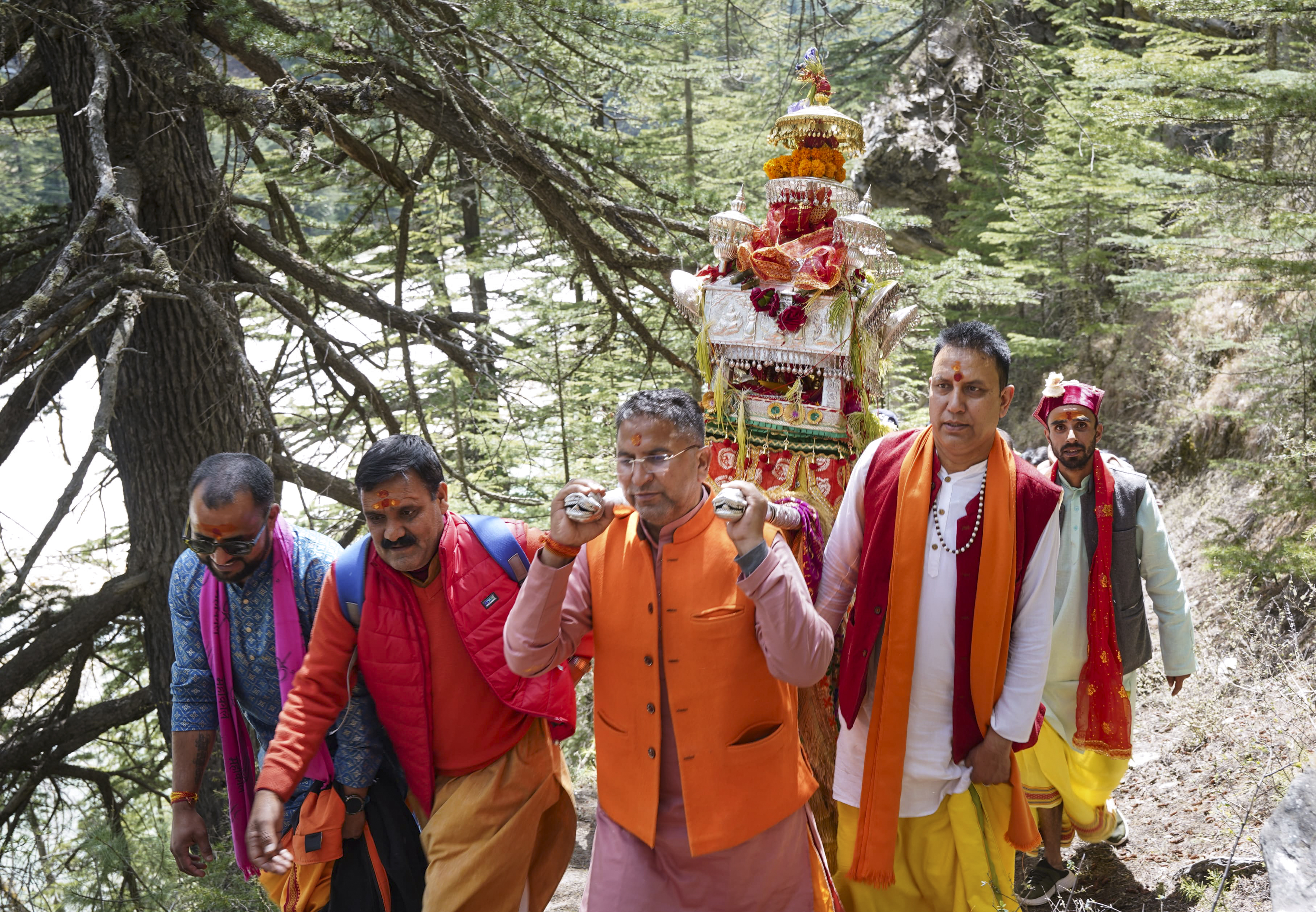 Devotees carry Goddess Ganga palanquin to Gangotri ahead of Akshaya Tritiya. PTI