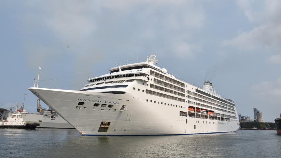 Luxury cruise vessel Seven Seas Mariner docks at New Mangalore Port