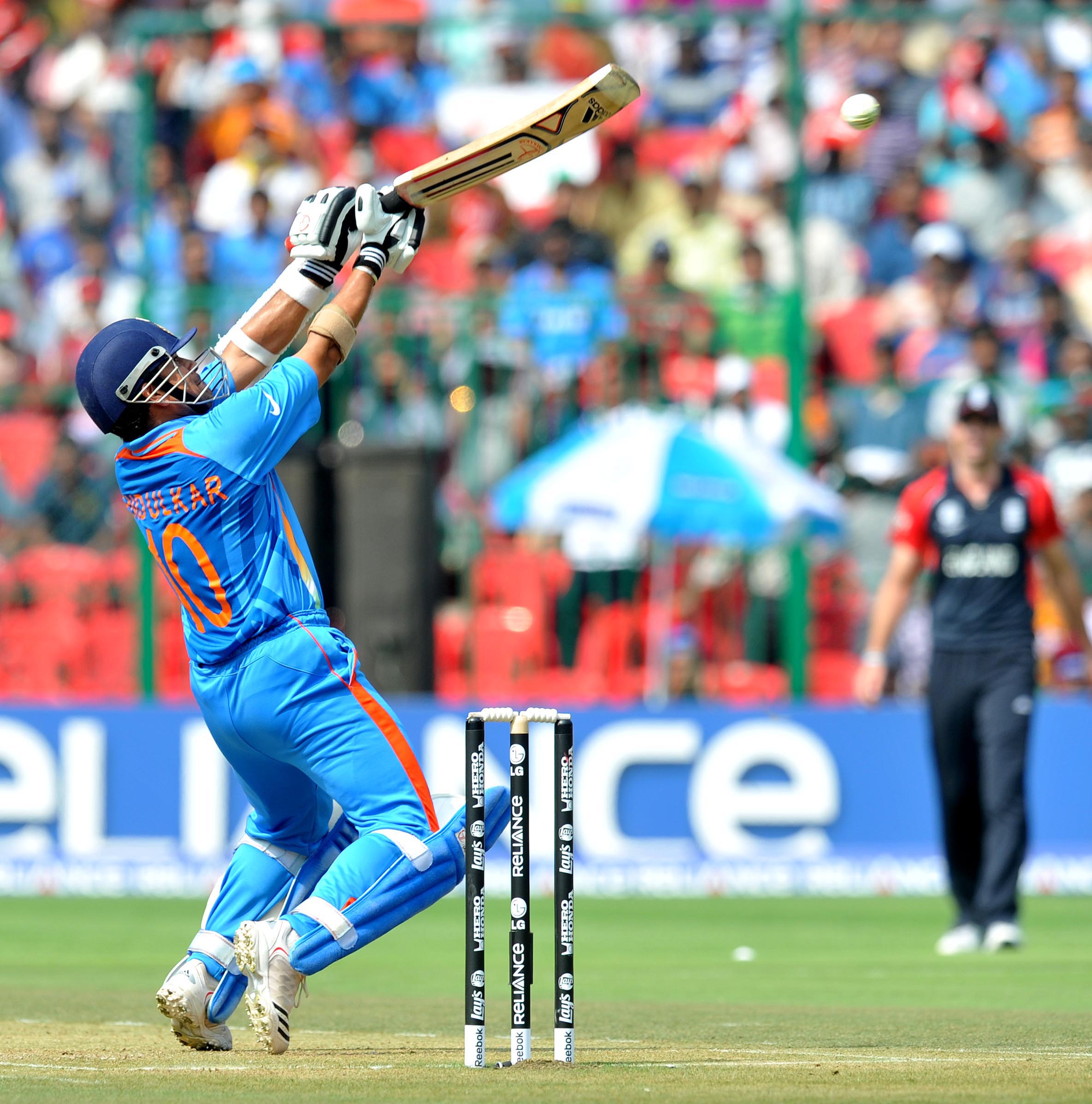 Sachinin action against England during 2011 World Cup in Bengaluru's Chinnaswamy Stadium