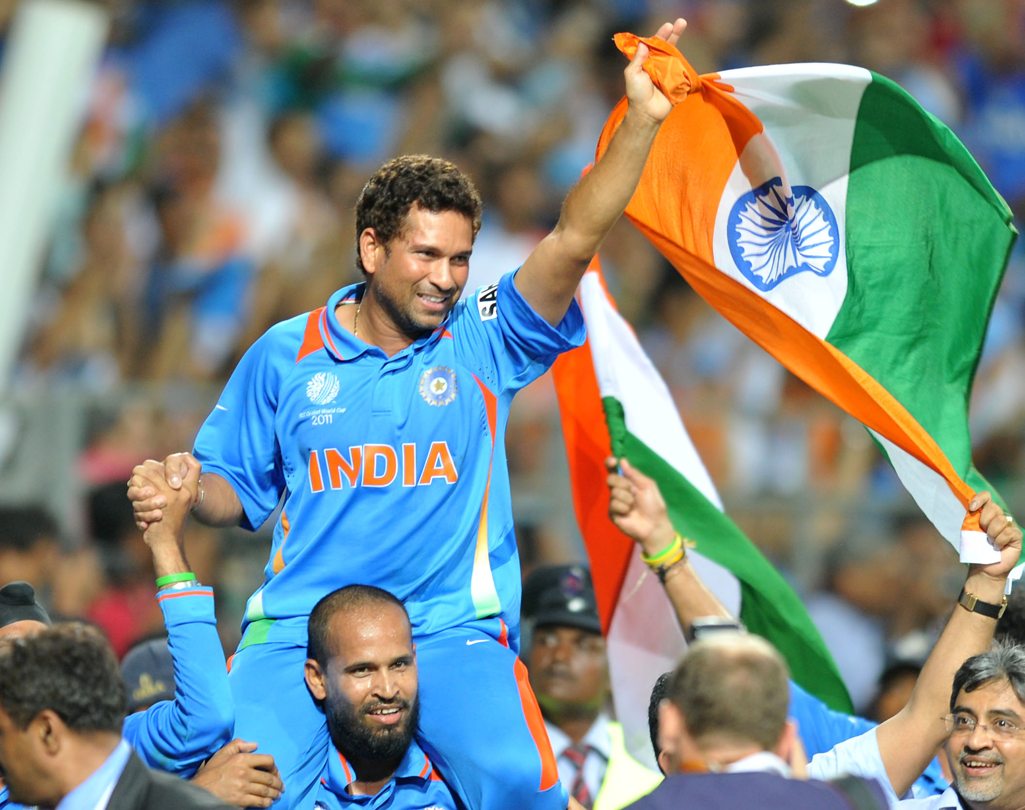 Sachin Tendulkar after India won 2011 World Cup