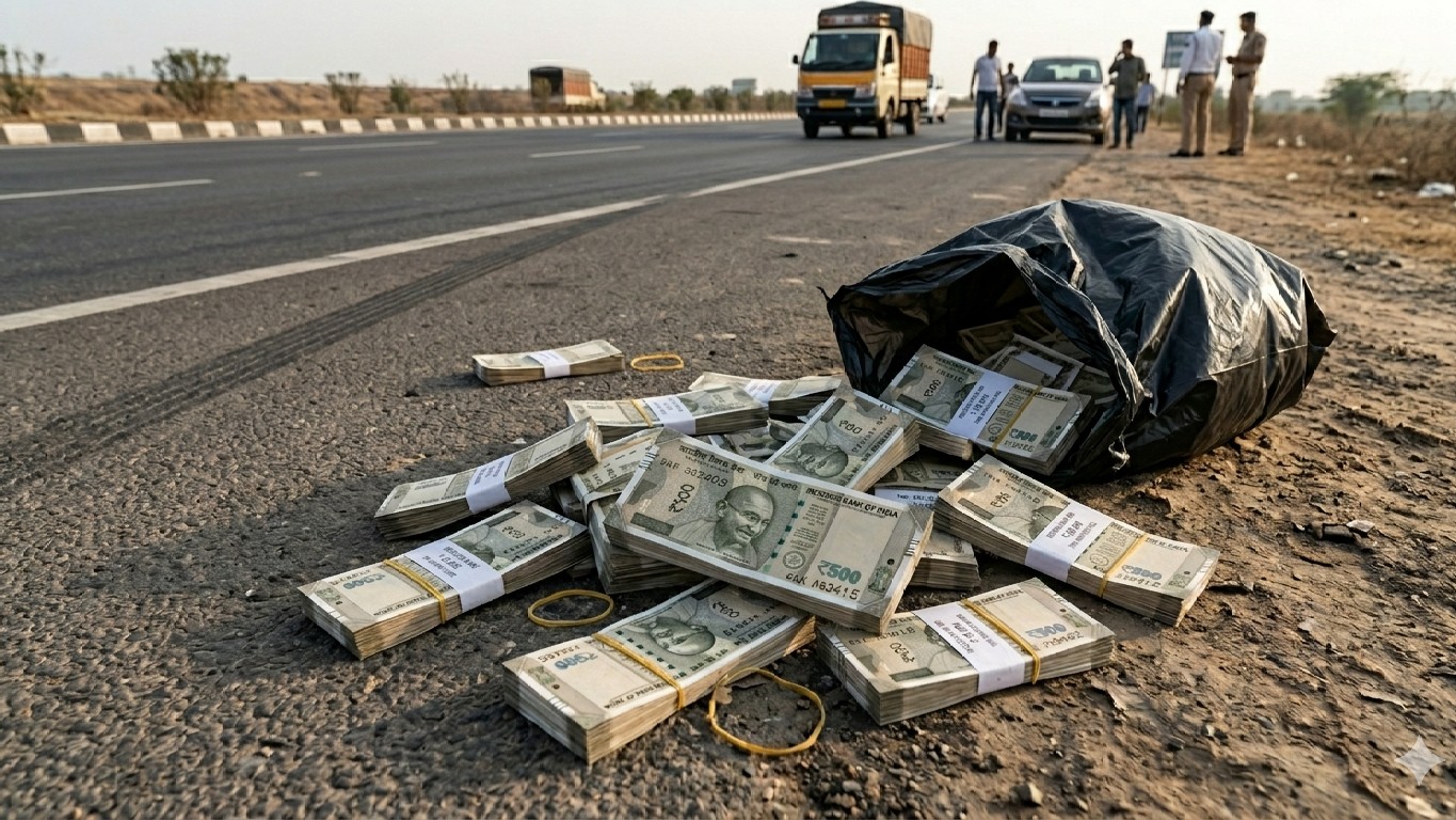Rs 4 lakh cash stacked in bundles found on highway in Uttar Pradesh's Shamli; probe on