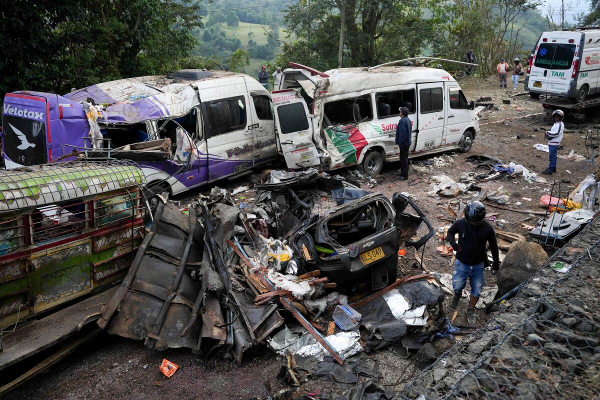 Aftermath of a deadly explosives attack in Colombia.