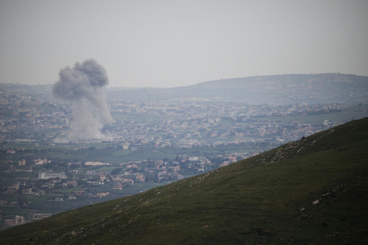 Smoke rises in Lebanon following Israeli strikes, as seen from the Israeli side of the Israel-Lebanon border.