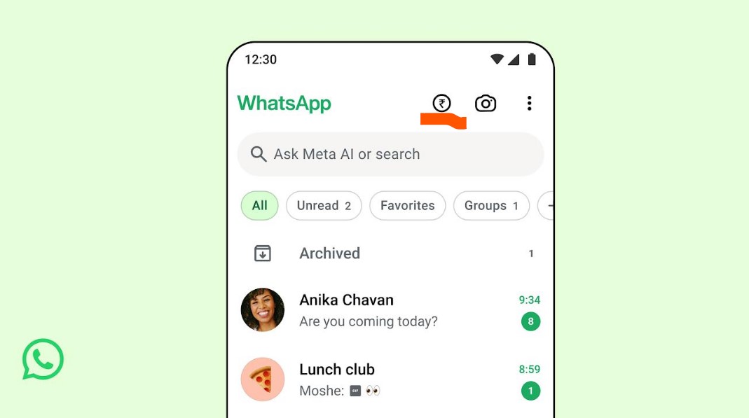 Rupee icon moved up at the top for easy access to make the payment.