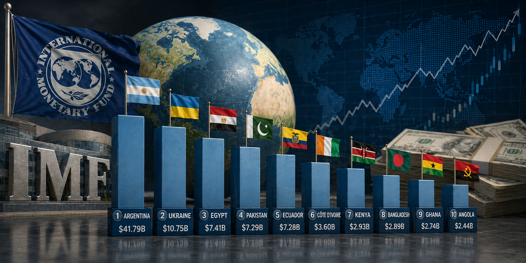 Top 10 countries with outstanding IMF credit amounts (USD)