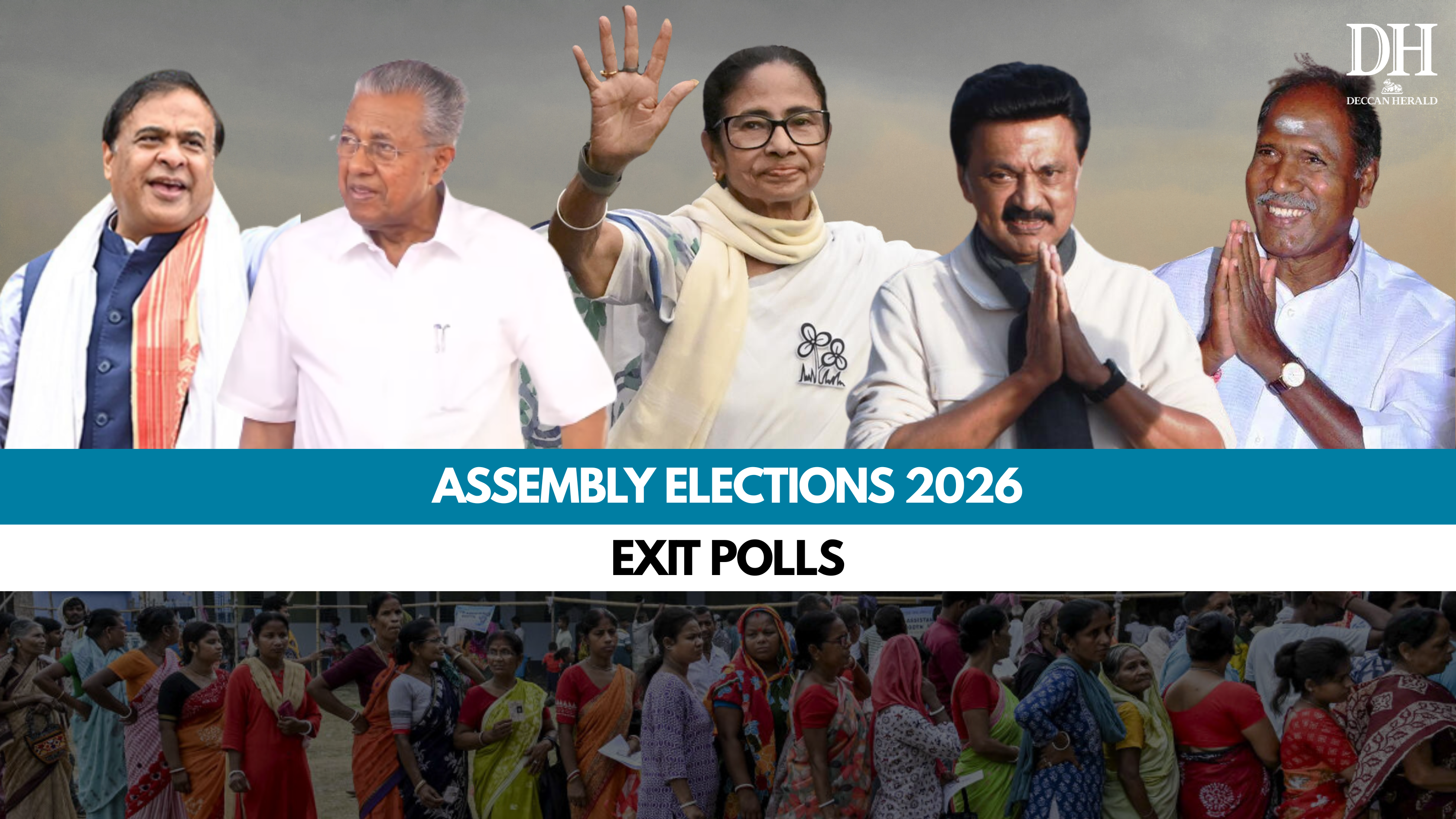 Assembly Elections 2026 Exit Poll Results highlights: Pollsters predict BJP sweep in Assam, edge in Bengal; DMK to retain TN, UDF to take Kerala