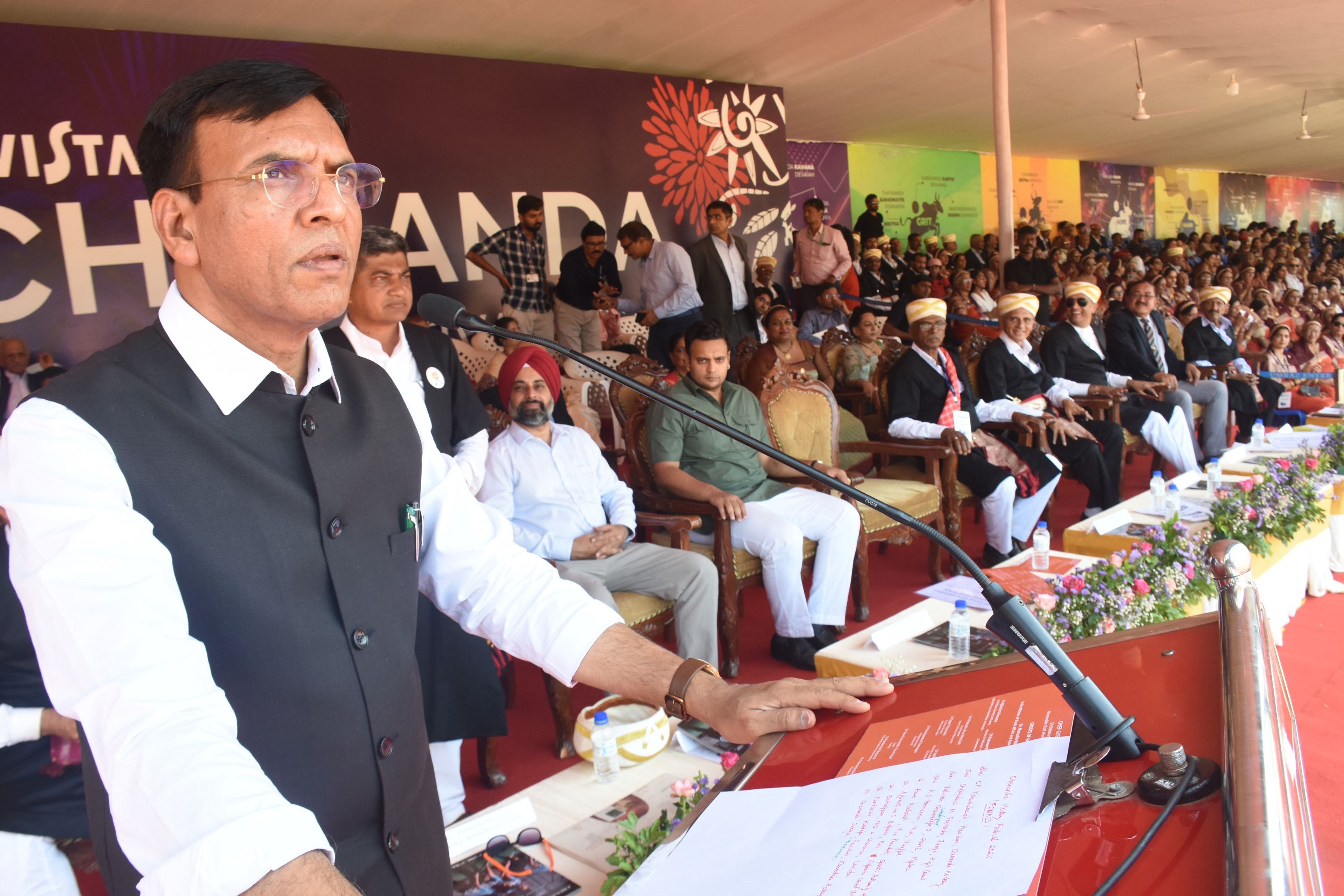 Mansukh Mandaviya speaks during the final match of  26th edition of the Kodava Family Hockey Tournament--Chenanda Cup