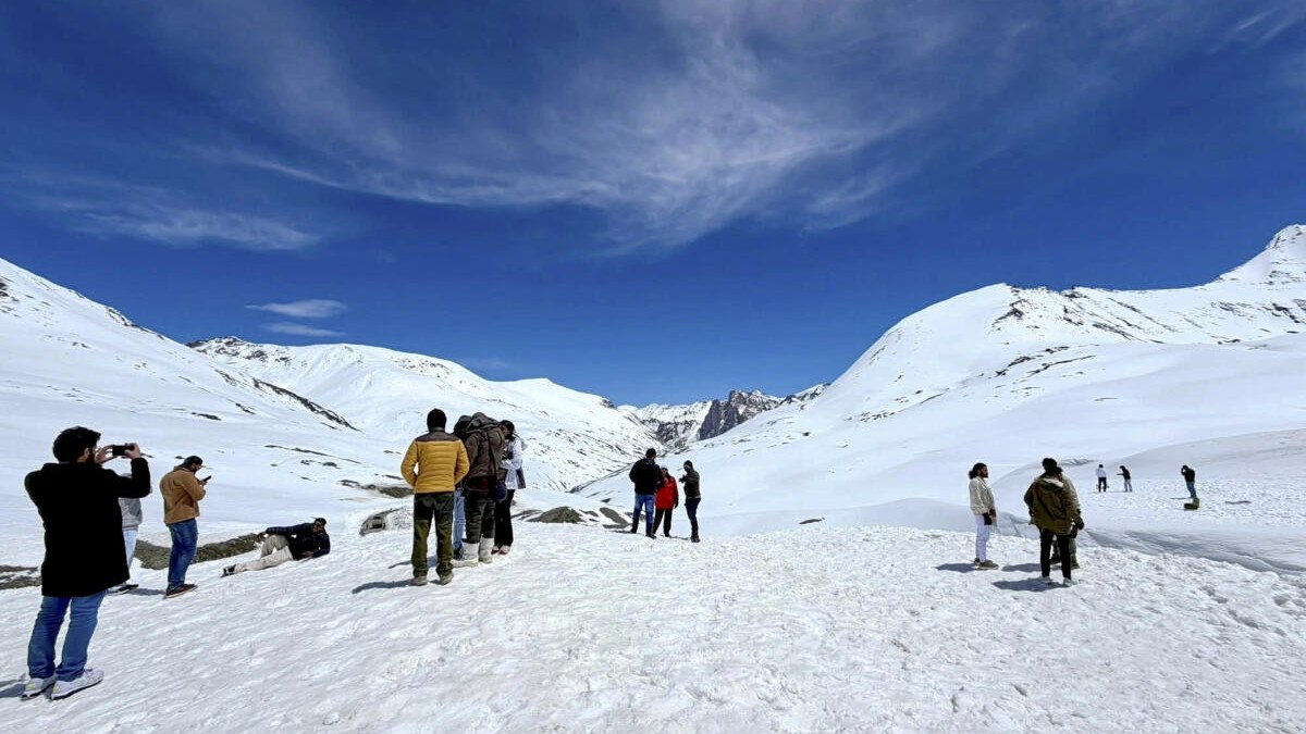 People visit Shinkula Pass, in Himachal Pradesh, Saturday, May 2, 2026.