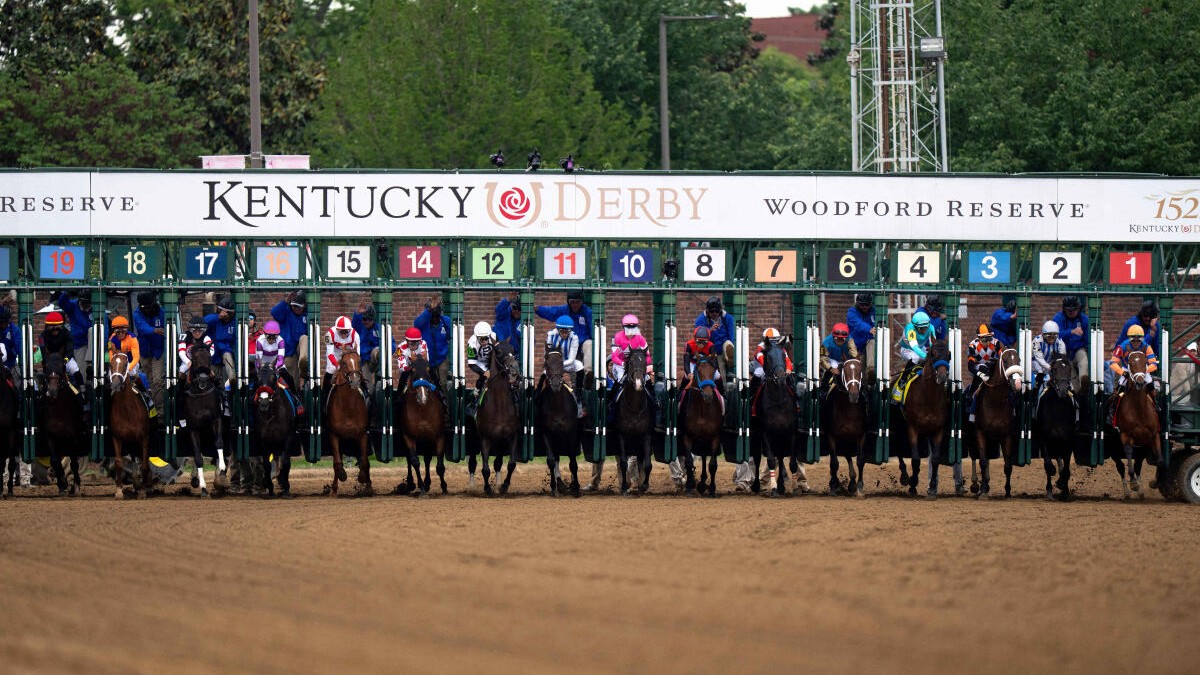 Louisville, KY, USA; Golden Tempo, ridden by Jose L. Ortiz, left, leaves the starting gate with the rest of the starting field during the 152nd running of the Kentucky Derby at Churchill Downs.