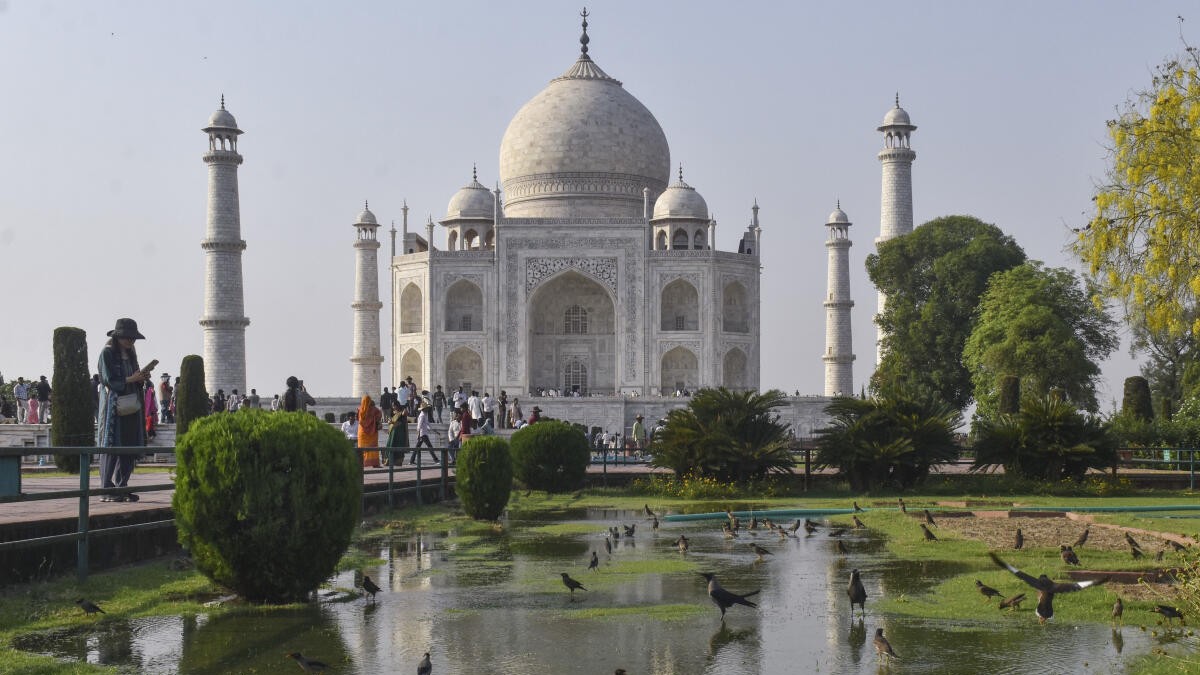A view of Taj Mahal on a hot summer day, in Agra, Uttar Pradesh, Saturday, May 2, 2026.