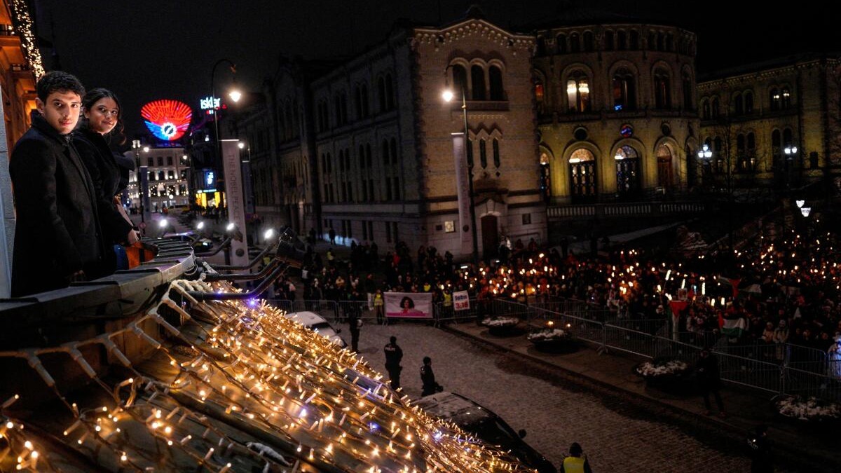 The Norwegian Peace Council organizes a torchlight procession for the winner of the Nobel Peace Prize, Narges Mohammadi.
