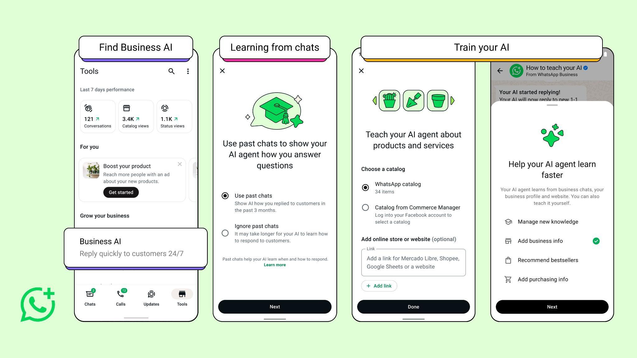 Business AI agent in WhatsApp Business app.