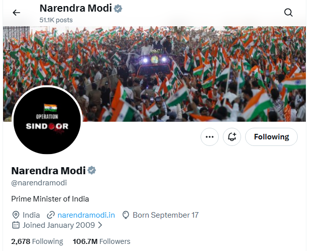 PM Narendra Modi's X profile