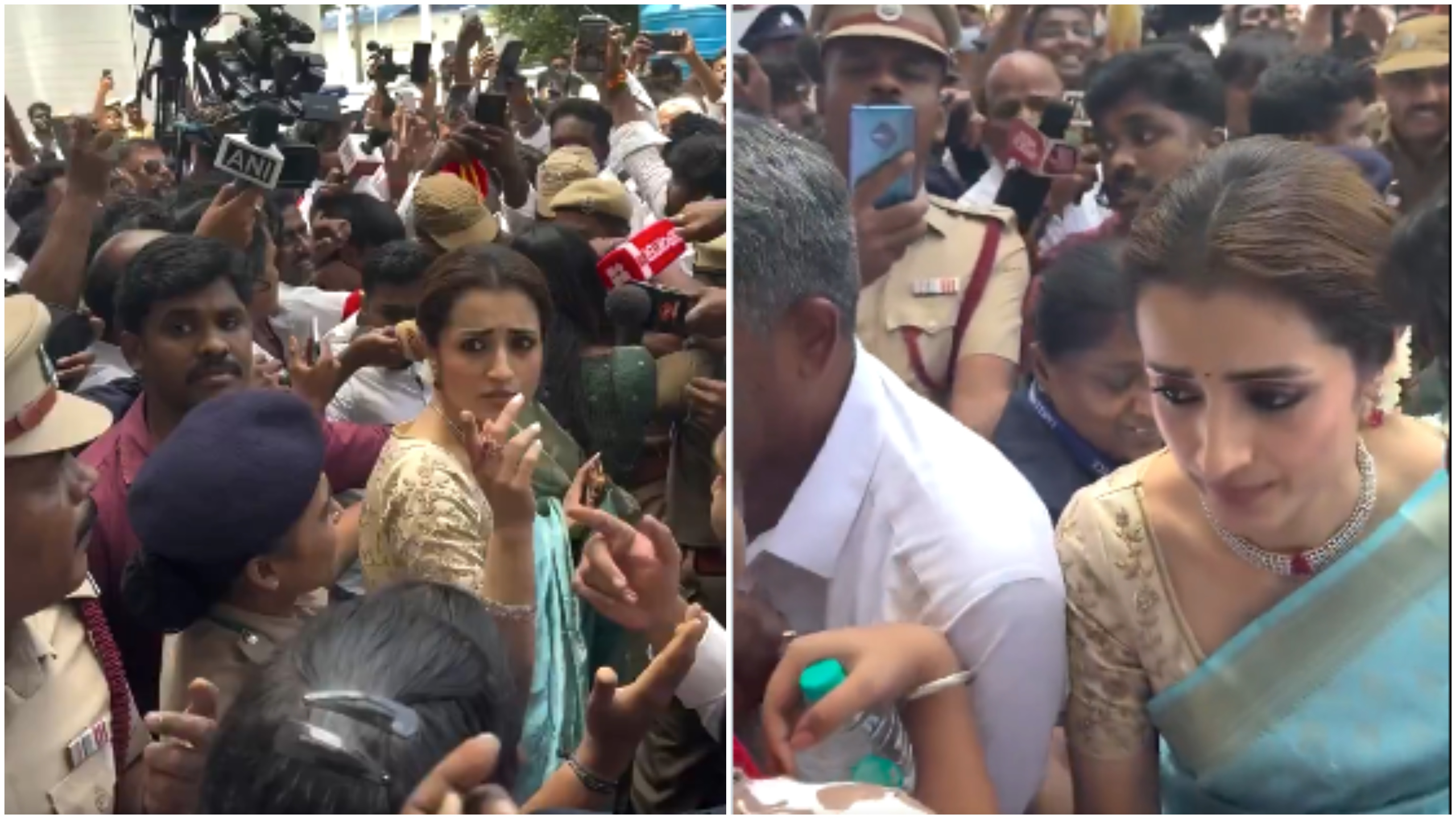 Watch| Trisha gets mobbed, struggles to find way out after Vijay's swearing-in ceremony