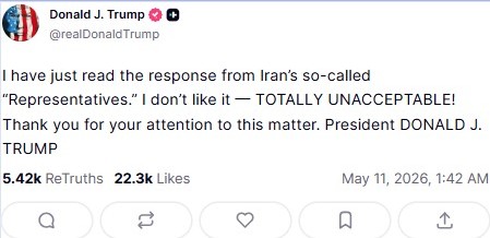 Screengrab of the post made by President Donald Trump on Truth Social.