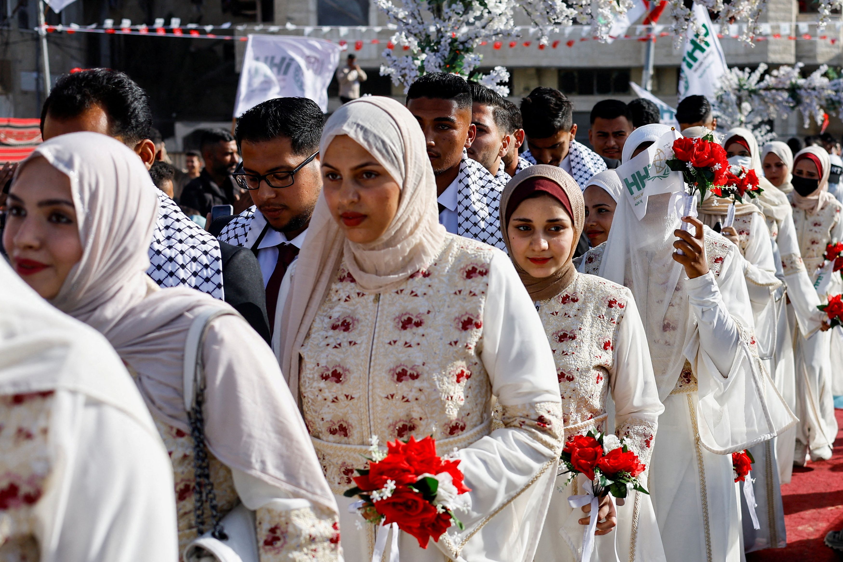 Mass wedding for 50 couples organized by the IHH Humanitarian Relief Foundation in Gaza City