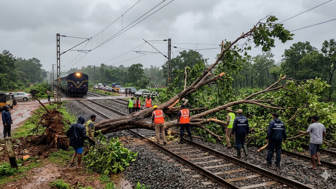 Karnataka: Train movement in Khanapur taluk affected as uprooted tree falls on track