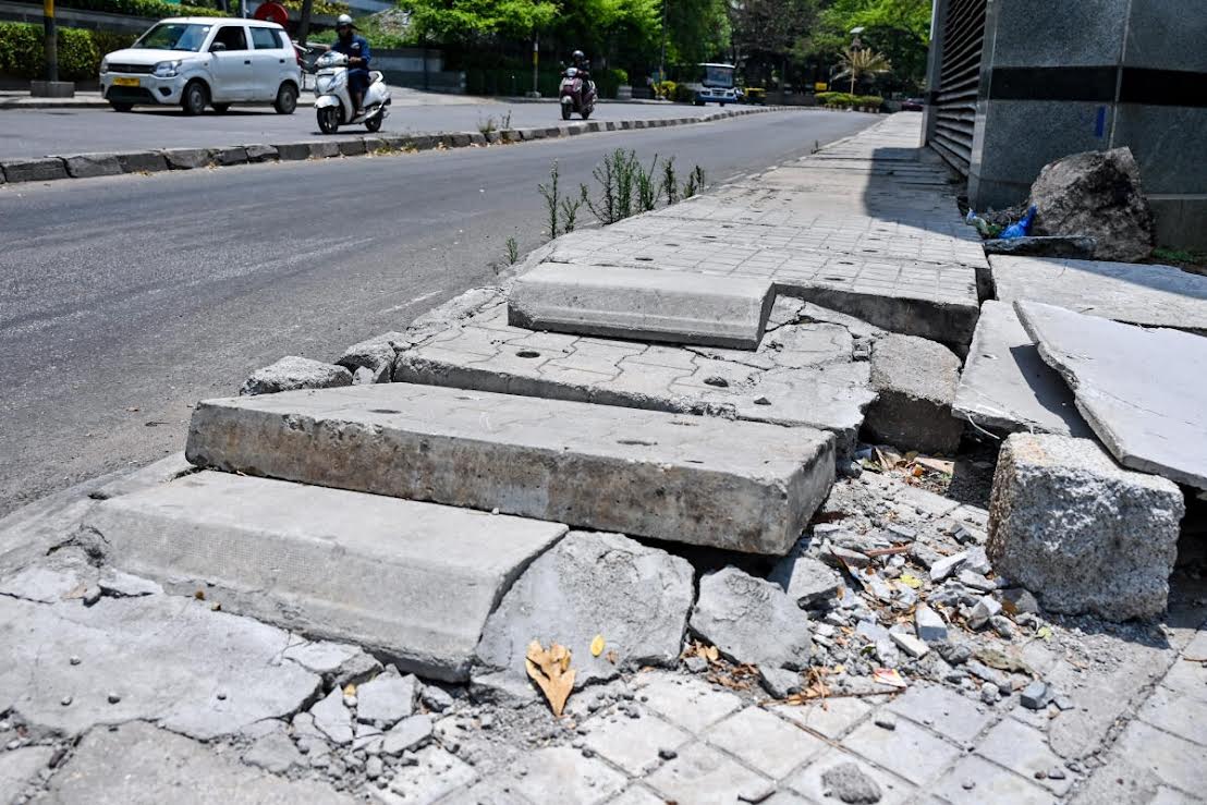 A neglected footpath in Bangarappanagar.