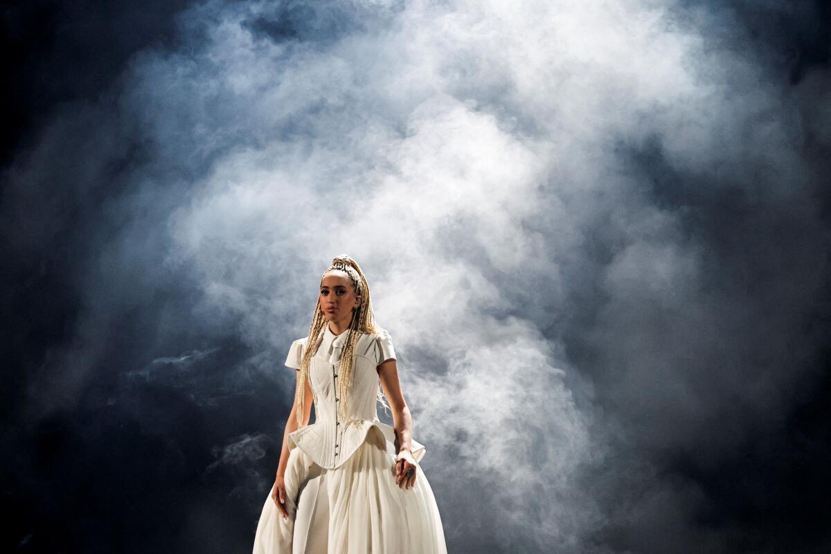 Monroe, representing France, performs "Regarde !" during the Grand Final of the 2026 Eurovision Song Contest in Vienna.