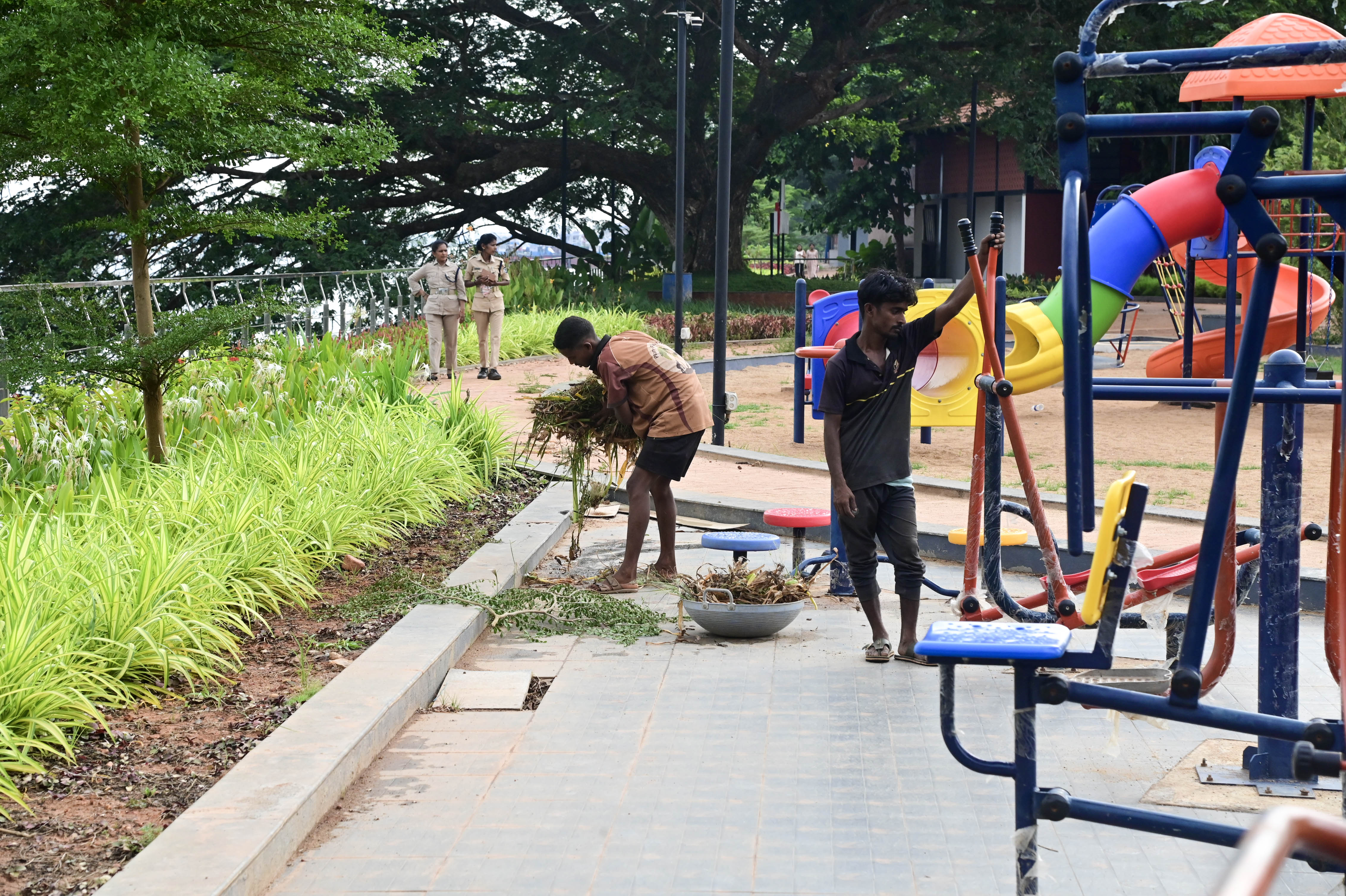A view of the ongoing Nethravathi riverfront promenade project in Mangaluru. 