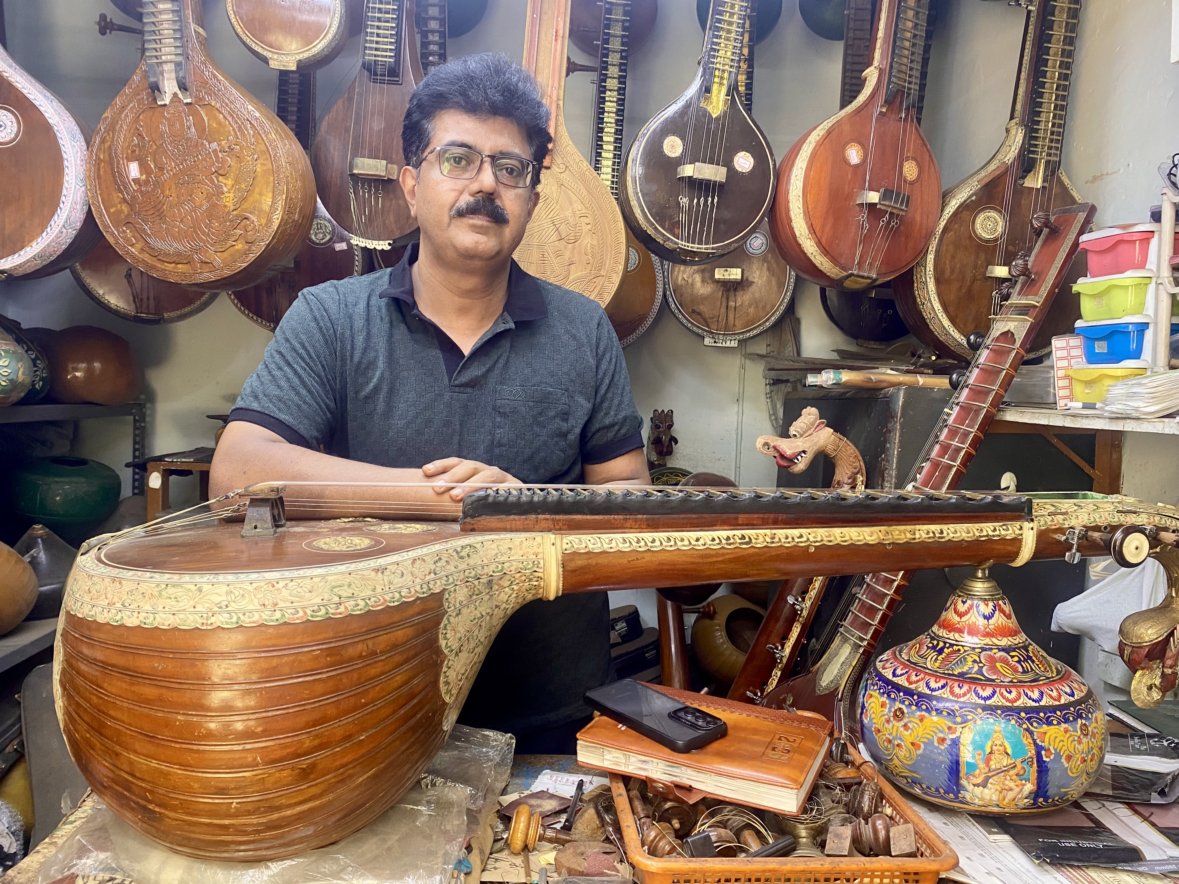 Raju of Veena Works recently restored a Mysuru veena believed to be neary 300 years old.