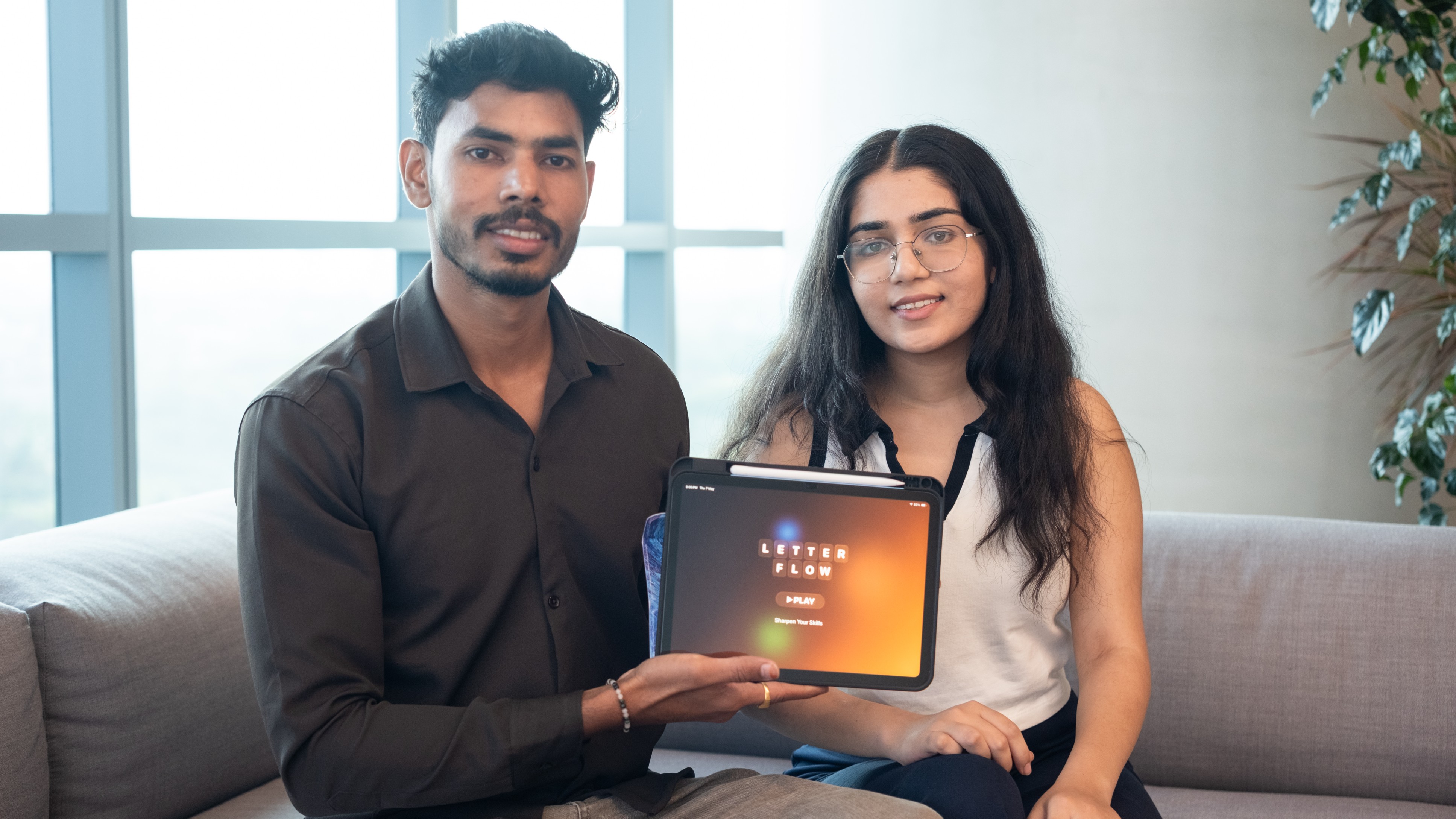 Arima Jain and Aman Jain showcasing their app Letter Flow at Apple Development Centre, Bengaluru.
