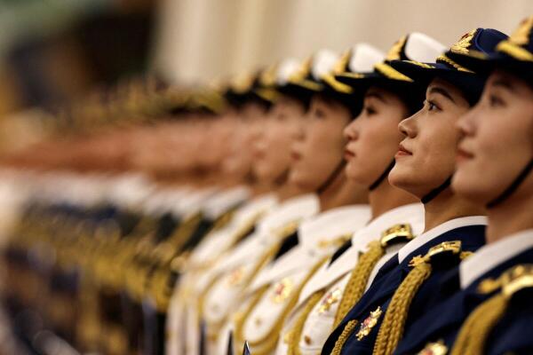 Members of the honour guard stand after a welcoming ceremony hosted by Chinese President Xi Jinping and his wife Peng Liyuan for Serbian President Aleksandar Vucic and his wife Tamara Vucic, at the Great Hall of the People, in Beijing, China.