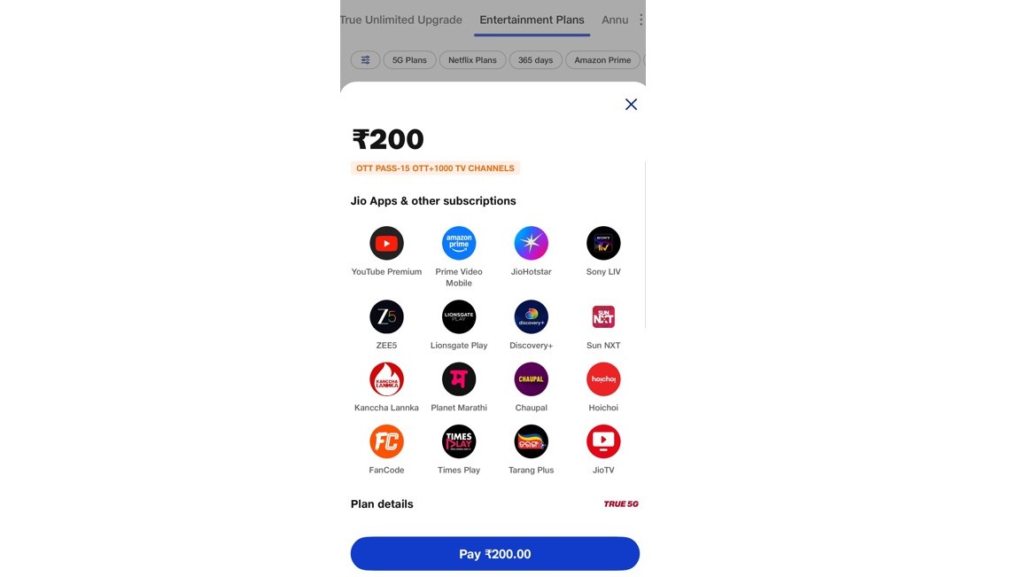 Reliance Jio Rs 200 pack.
