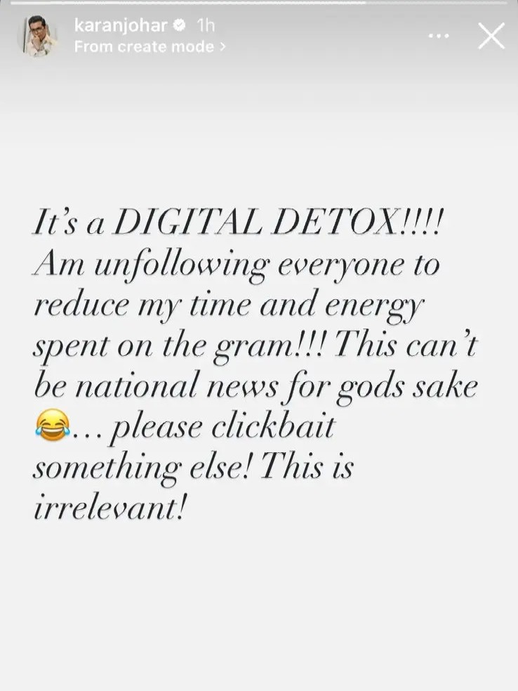 Screengrab of Karan Johar's Instagram story.