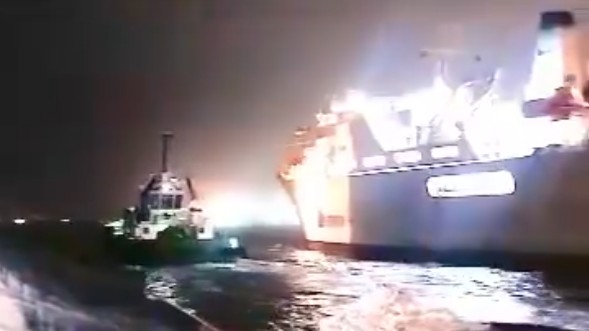 Pakistan prevents cargo ship from sailing out after it collides with another vessel outside Karachi port