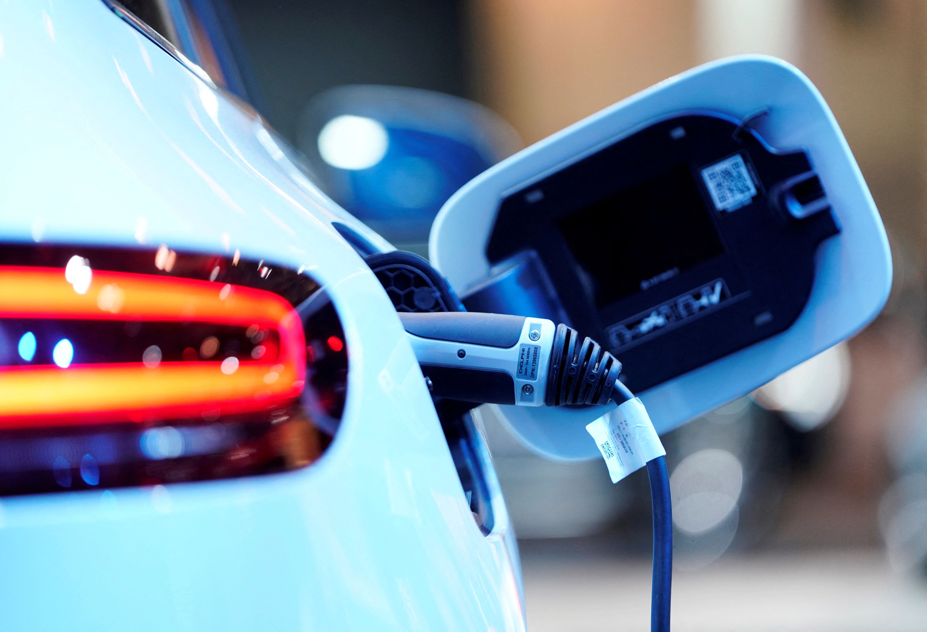 FILE PHOTO: A charging port is seen on a Mercedes Benz EQC 400 4Matic electric vehicle at the Canadian International AutoShow in Toronto Ontario Canada February 13 2019. 