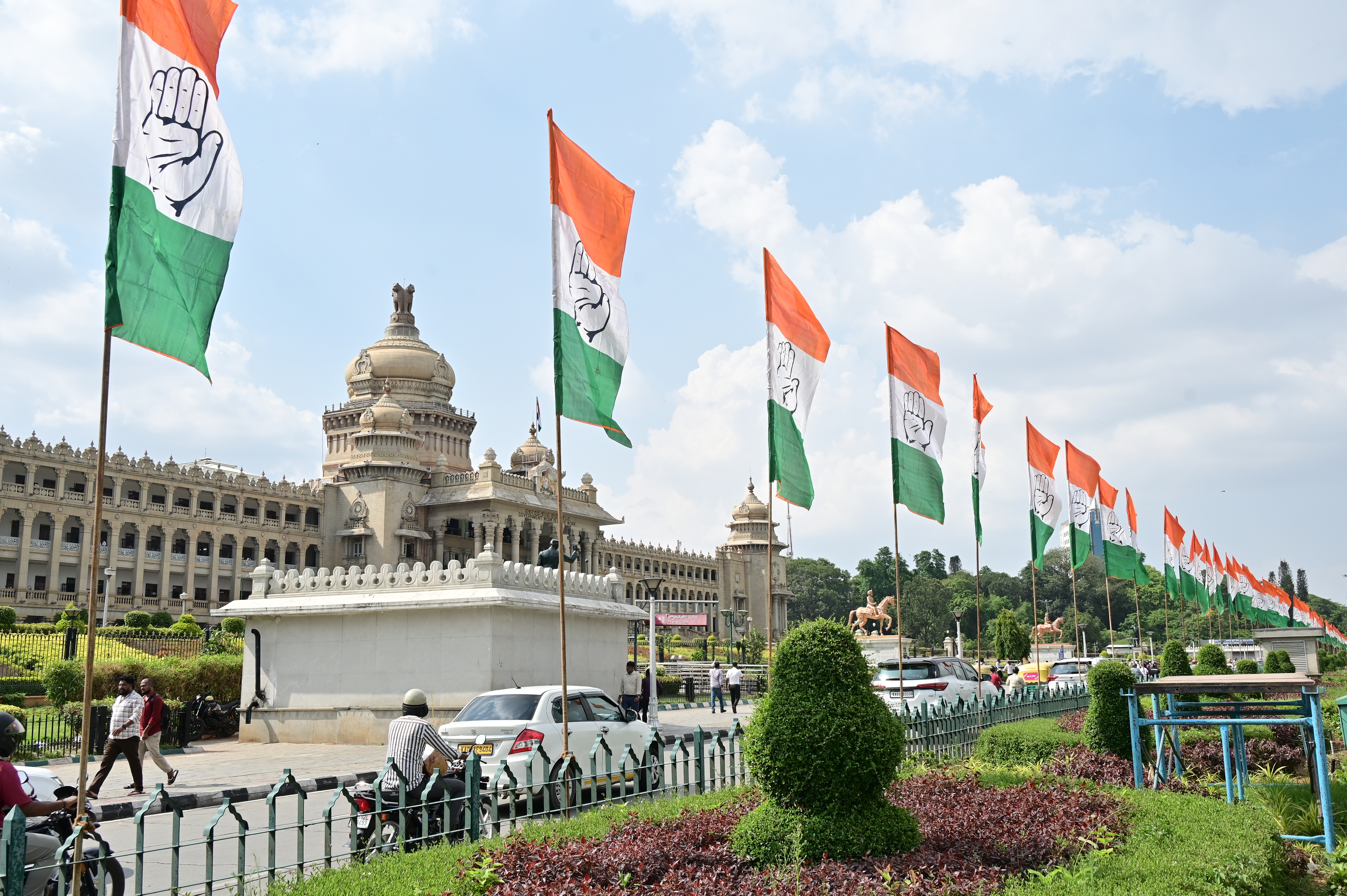 Display of flex hoardings banners for welcoming designate Chief Minister D K Shivkumar’s vote taking ceremony on Dr Ambedkar veedi in Bengaluru on Tuesday June 02 2026. 