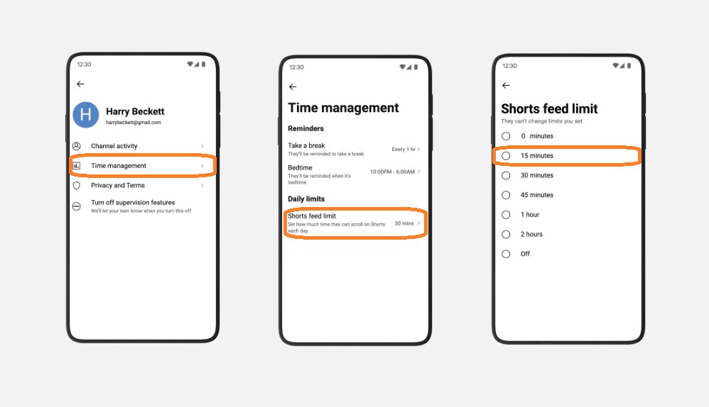 Time management on YouTube app.