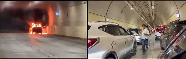 Blazing car creates panic among people in Mumbai's coastal road tunnel