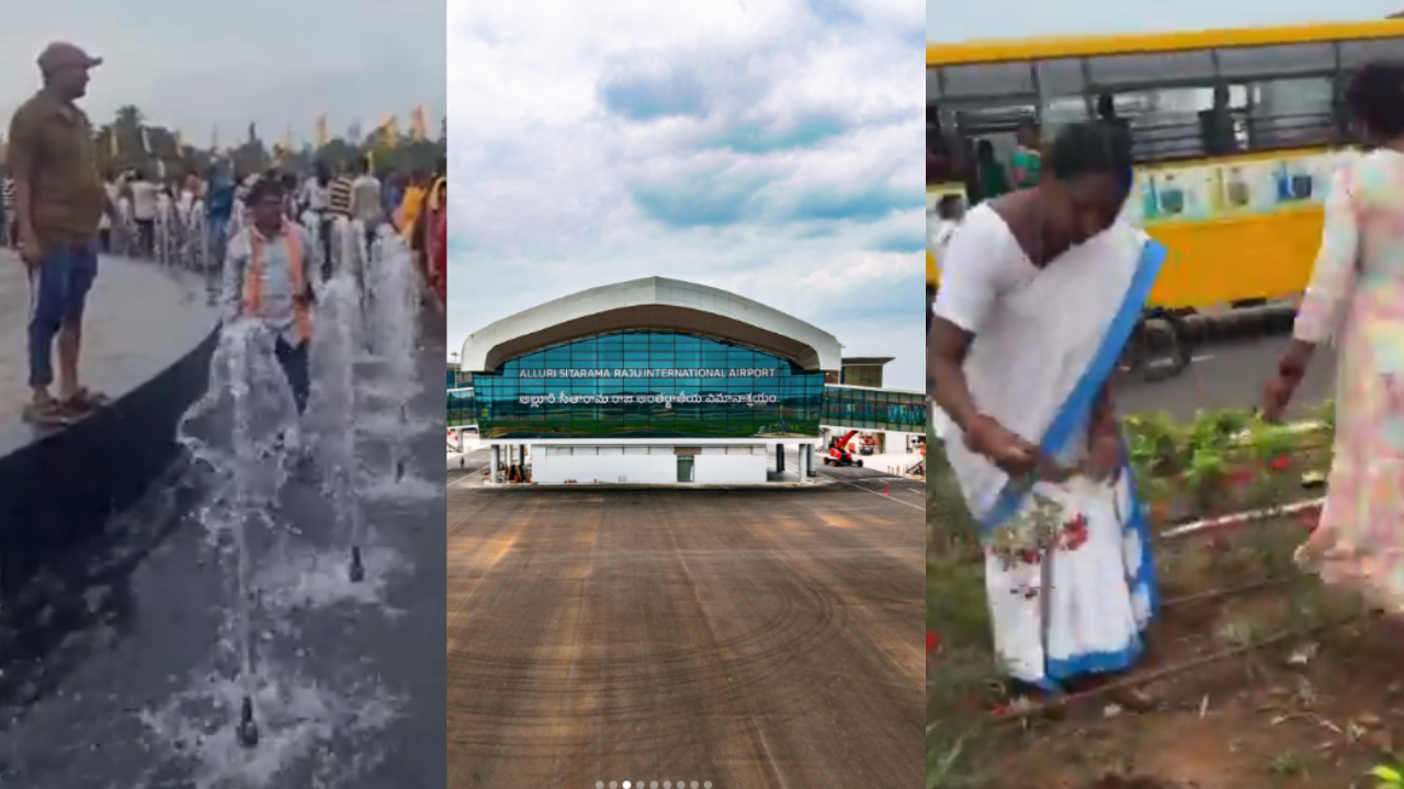 Image 4: People turn fountain to pool, steal plants: Viral videos from newly-inaugurated Bhogapuram airport spark civic sense debate